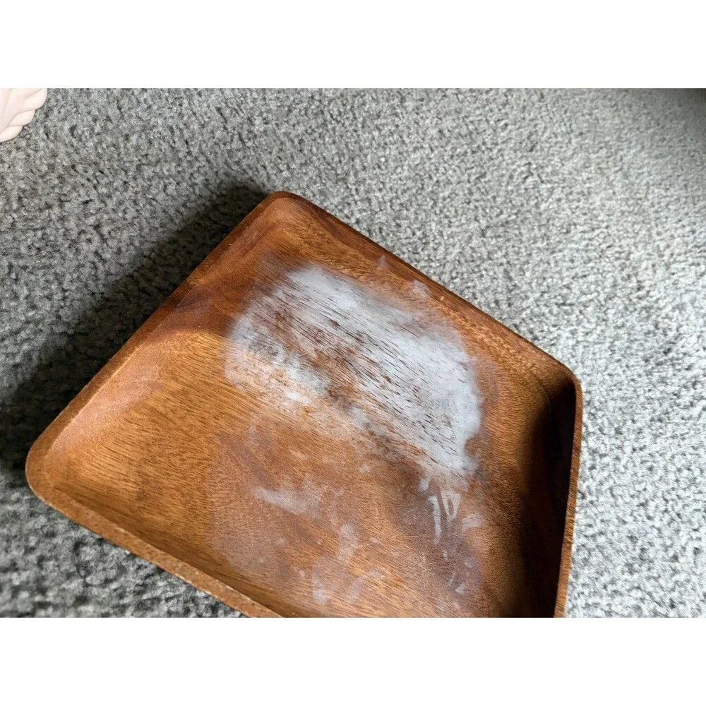10 Square Acacia Wood Dinner Plates, Beautiful Wood Grain Pattern, 12x12